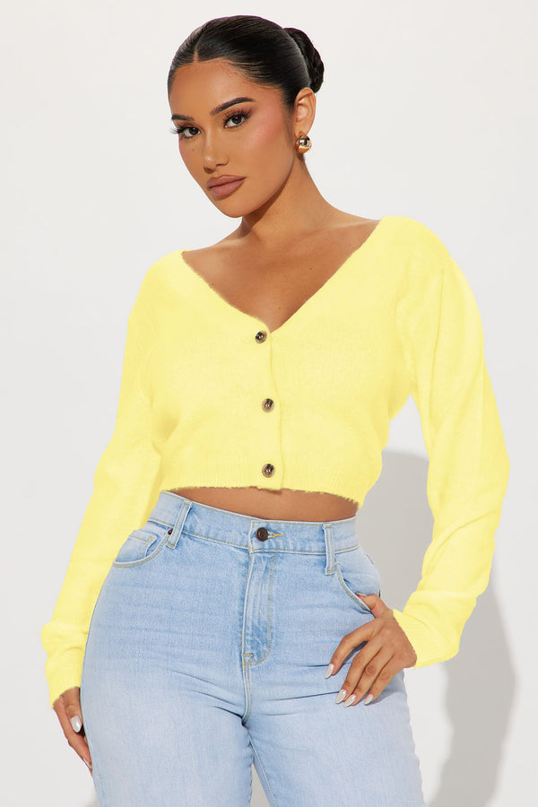 Albyn Cropped Cardigan Sweater - Yellow