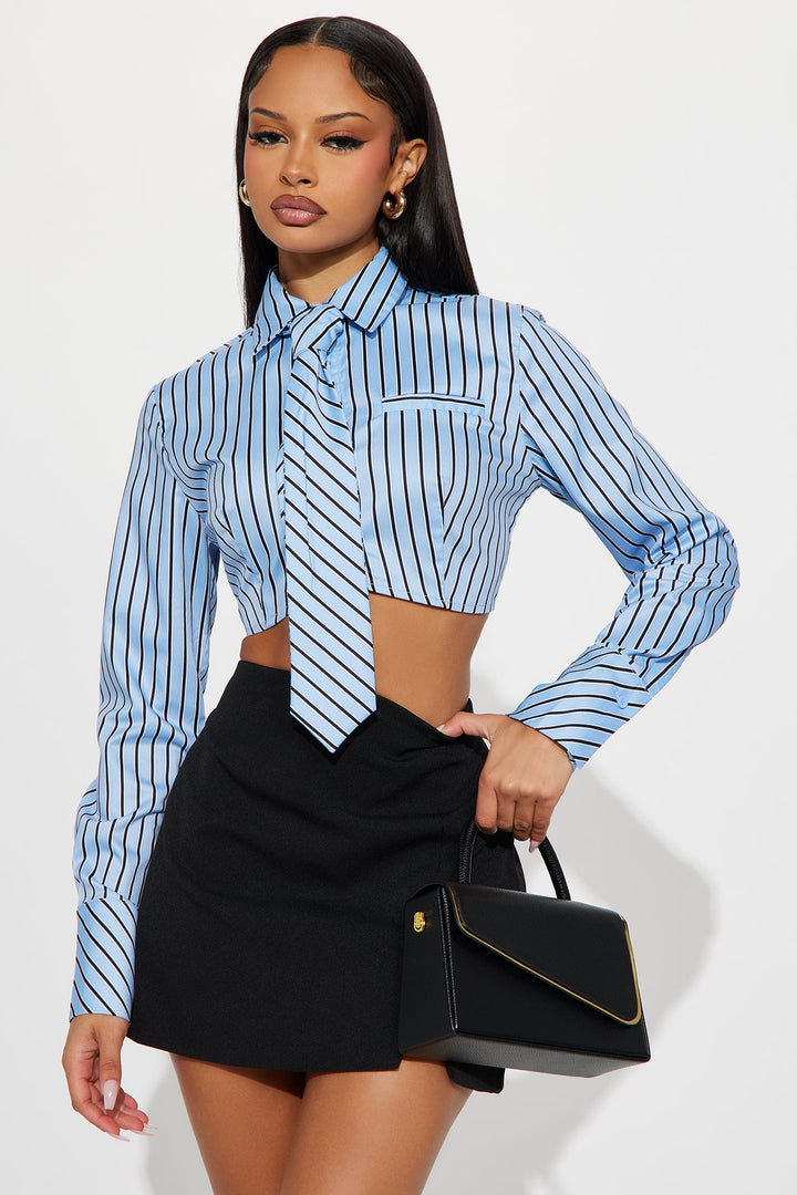 Real Woman Striped Poplin Tie Shirt - Blue/combo