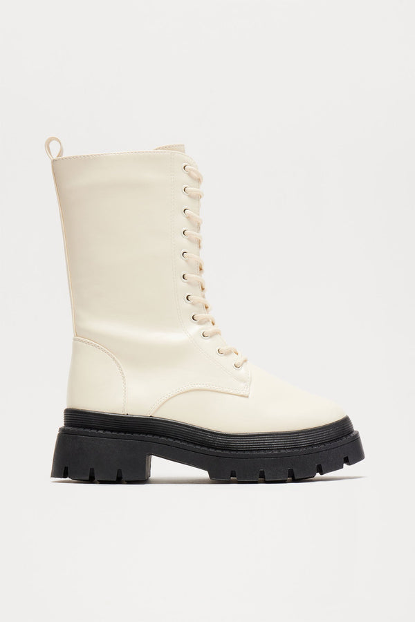 Vail Lace Up Combat Boots - Cream