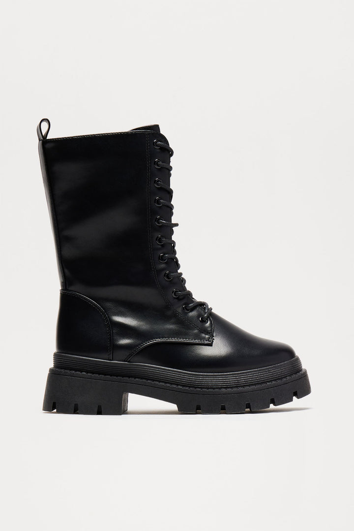 Vail Lace Up Combat Boots - Black