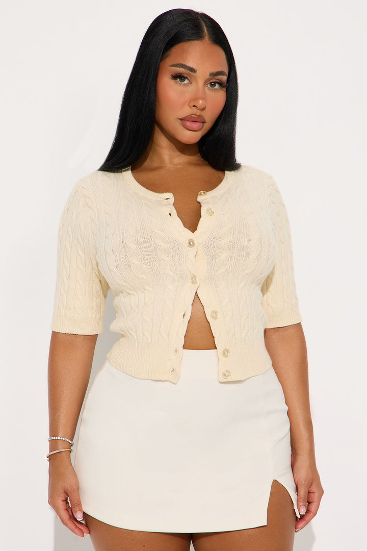 Elowen Short Sleeve Cable Knit Cardigan - Cream