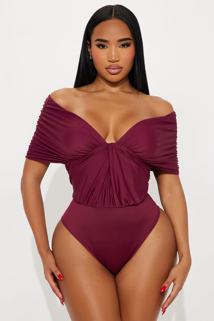 True Rival Ruched Off Shoulder Bodysuit  - Plum