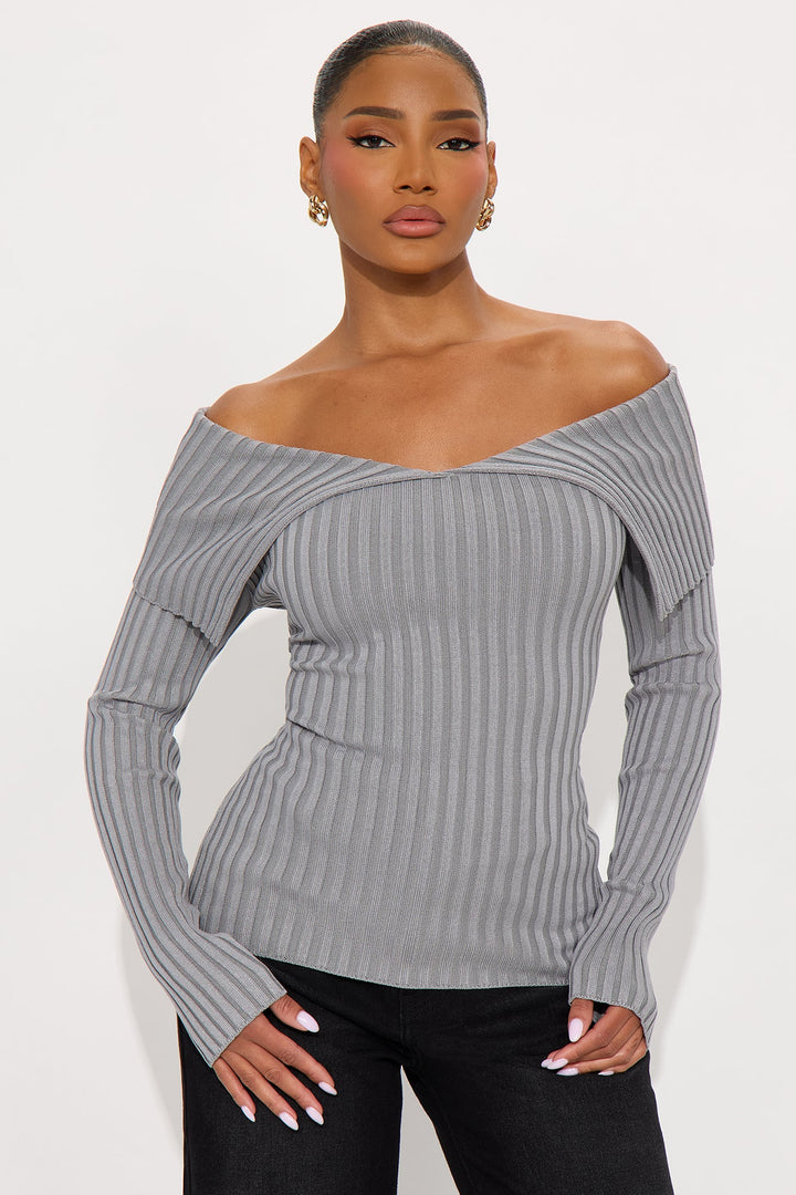 Give Me Attention Washed Sweater Top - Grey