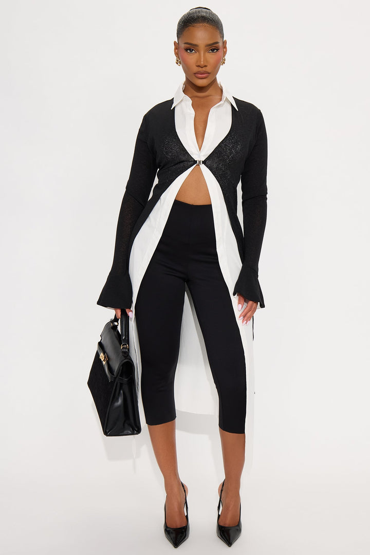 Do Not Disturb Set-in Poplin Cardigan - Black/White