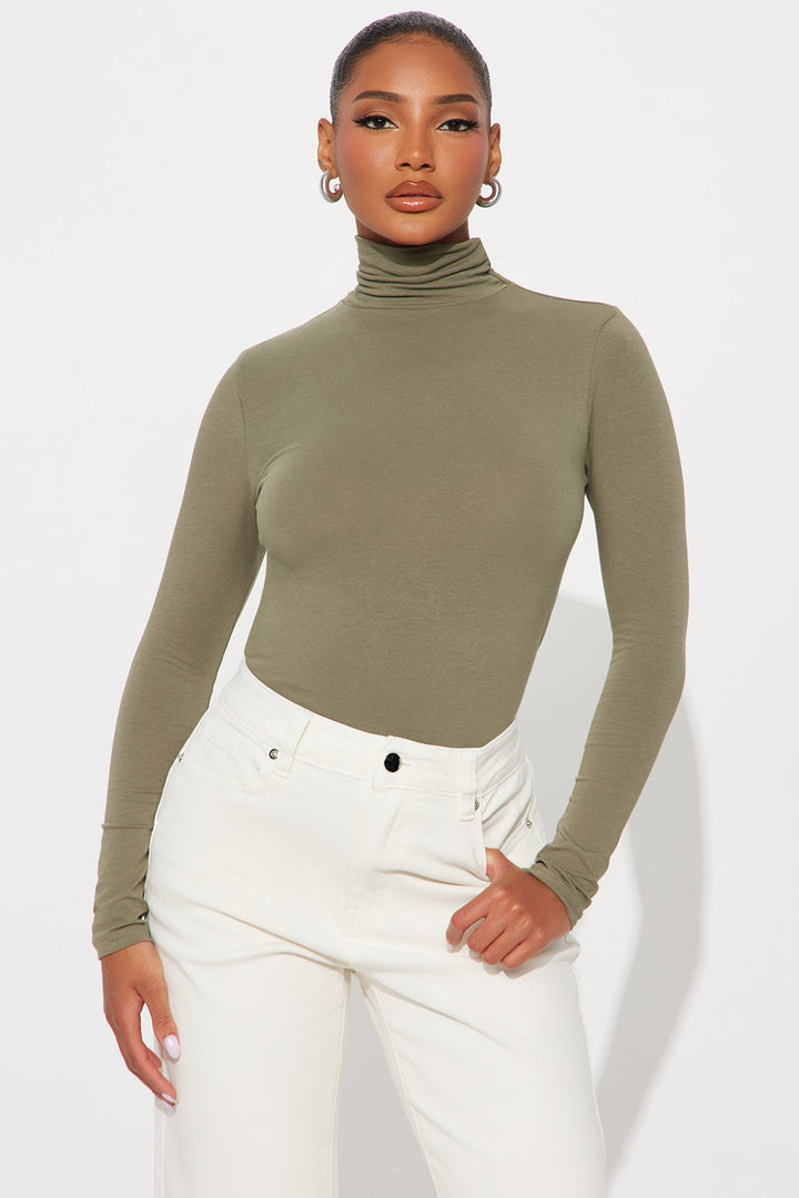 No More Rules High Turtle Neck Long Sleeve Top - Military Green