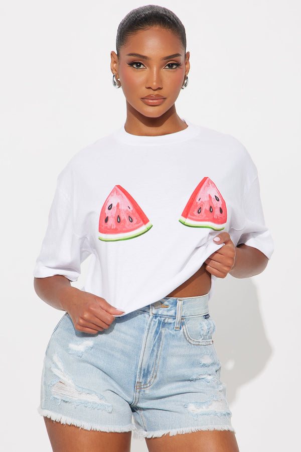 Watermelon Slices Cropped Tee - White