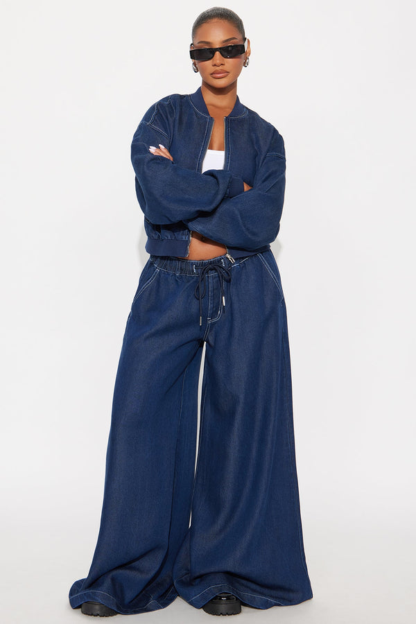 Northport Drapey Wide Leg Jeans - Dark Denim