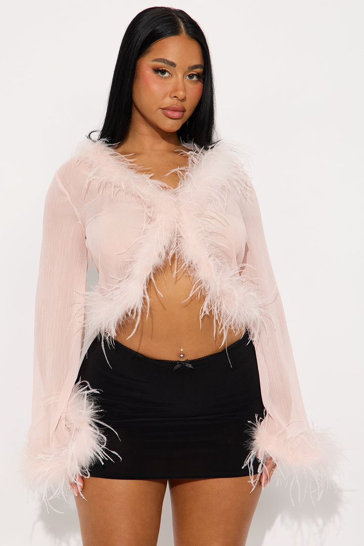 The Night Is Ours Feather Chiffon Top - Pink