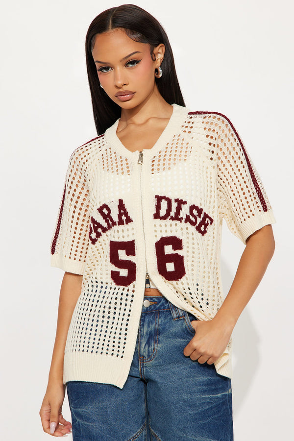 Season Finale Crochet Front Zip Sweater - Cream