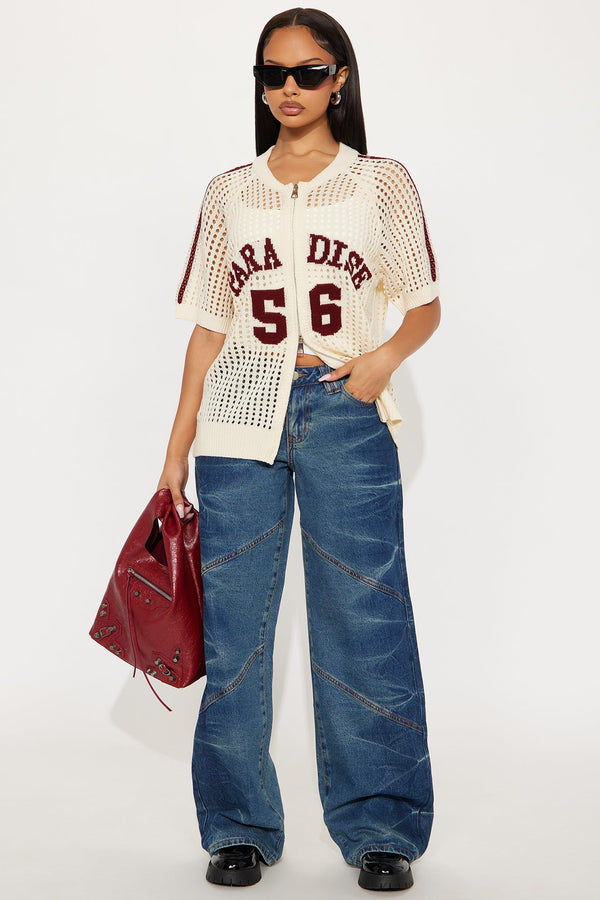 Ocean Eyes Seaming Straight Leg Jeans - Medium Wash