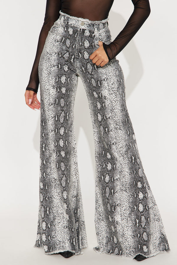 Sneak Around Rhinestone Bell Bottom Jean - White/combo