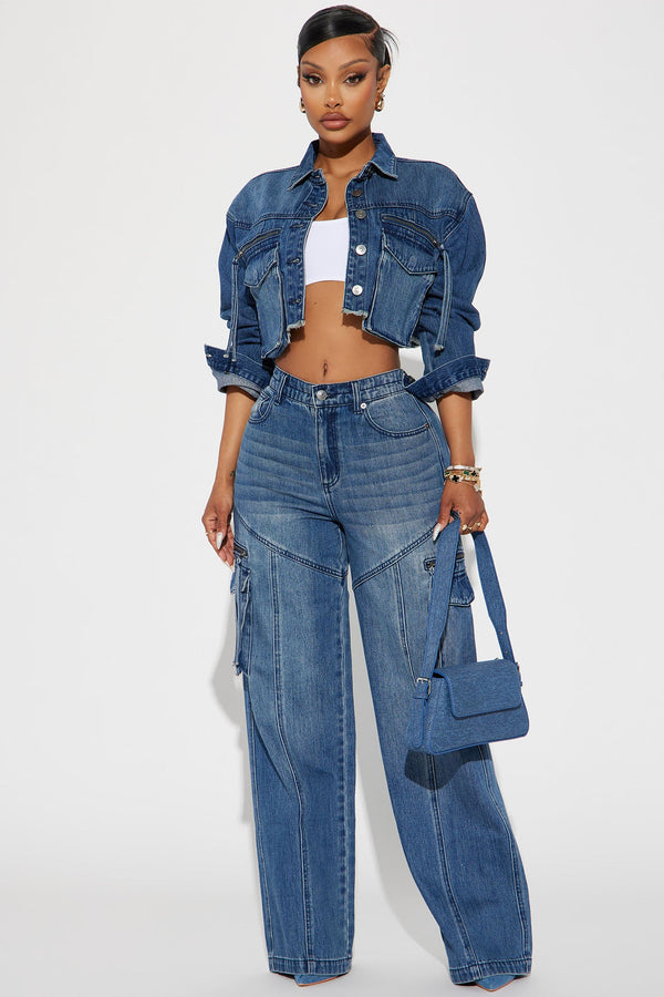 Devil In Disguise Cargo Straight Leg Jeans - Medium Wash