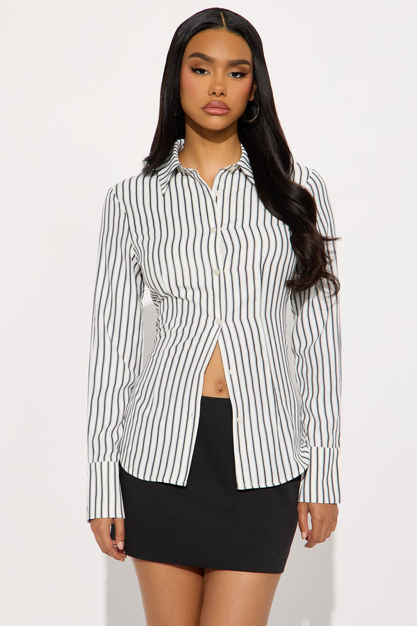 Mira Striped Poplin Shirt - White/Black