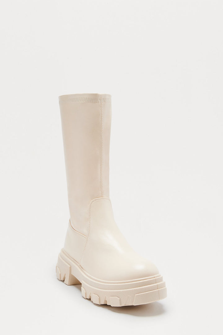 Shale Faux Leather Boots - Beige