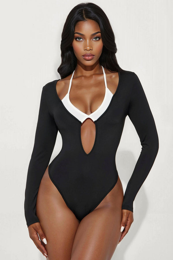 Karli Long Sleeve Bodysuit - Black/White