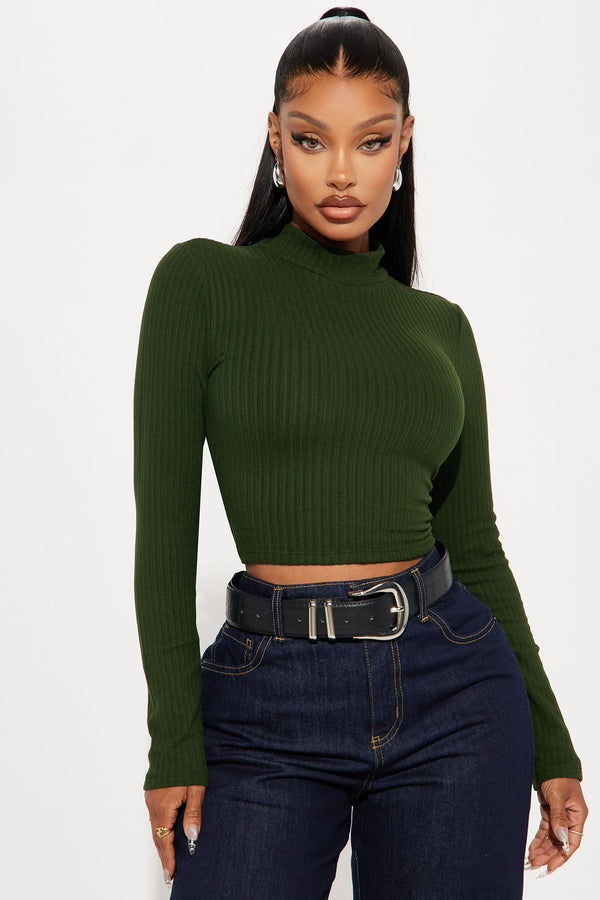 Daniella Mock Neck Long Sleeve Top - Olive