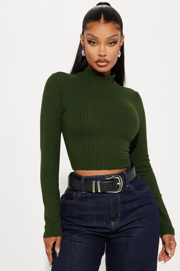 Daniella Mock Neck Long Sleeve Top - Olive