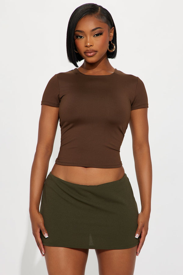 Smooth Double Lined Short Sleeve Crew Neck Baby Tee - Brown