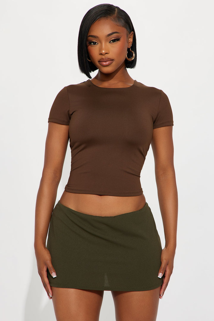 Smooth Double Lined Short Sleeve Crew Neck Baby Tee - Brown