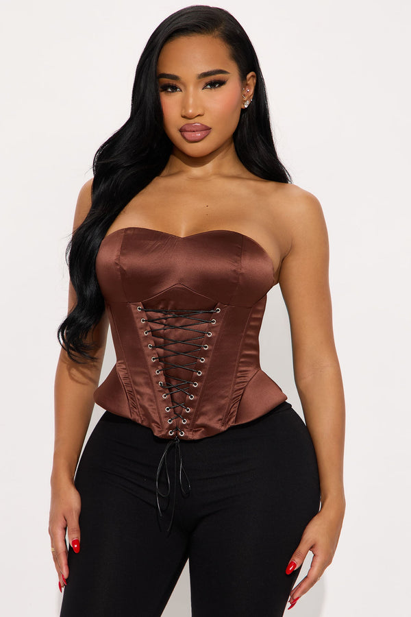 Kiss And Tell Lace Up Corset - Chocolate