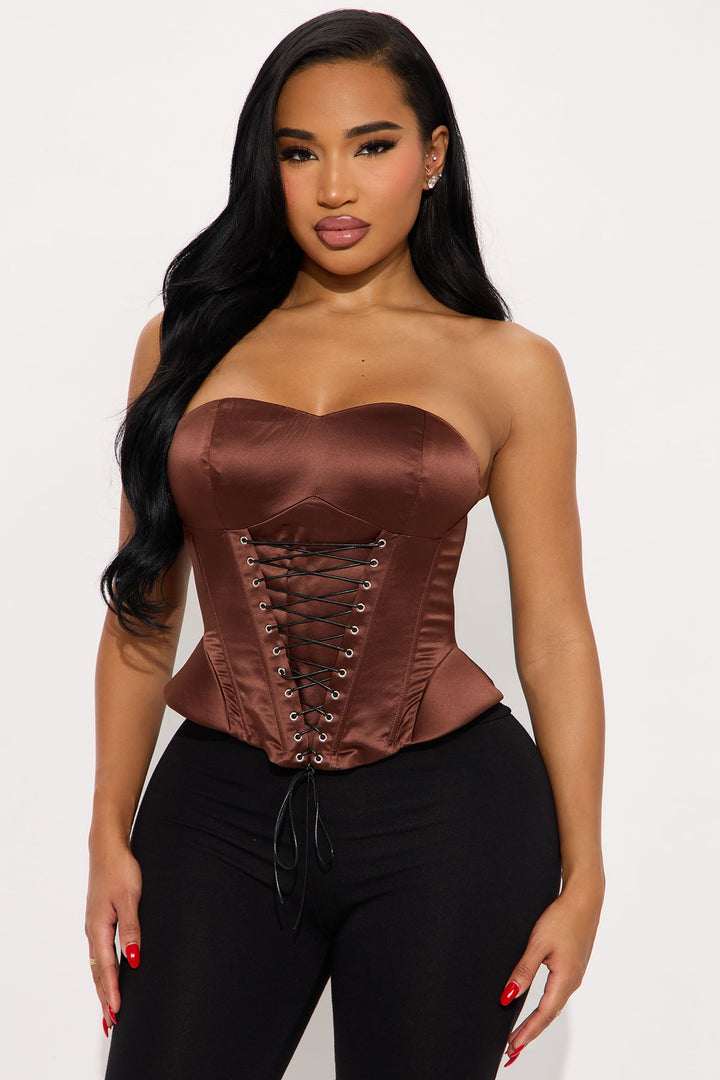 Kiss And Tell Lace Up Corset - Chocolate