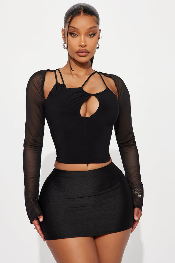Lettie Long Sleeve Corset Top - Black