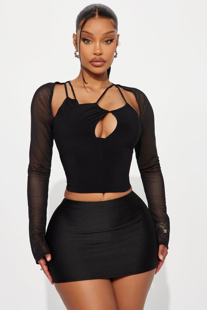 Lettie Long Sleeve Corset Top - Black