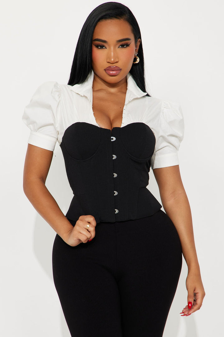 Maybe Later Set In Poplin Corset Top - Black/White