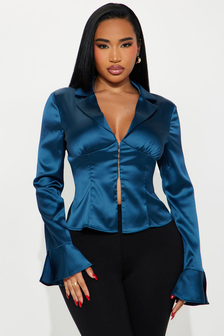 The Right One Satin Blouse - Teal