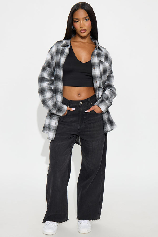 Broadway Wide Leg Ankle Dad Jeans - Black Wash