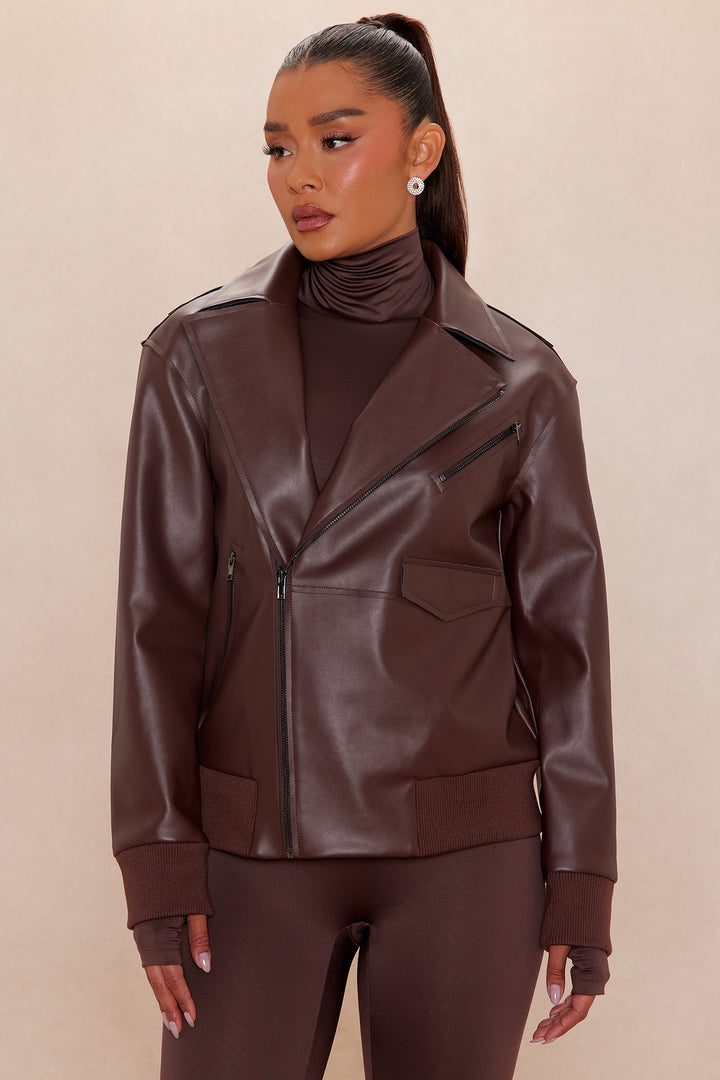 Shotgun Rider Faux Leather Jacket - Chocolate