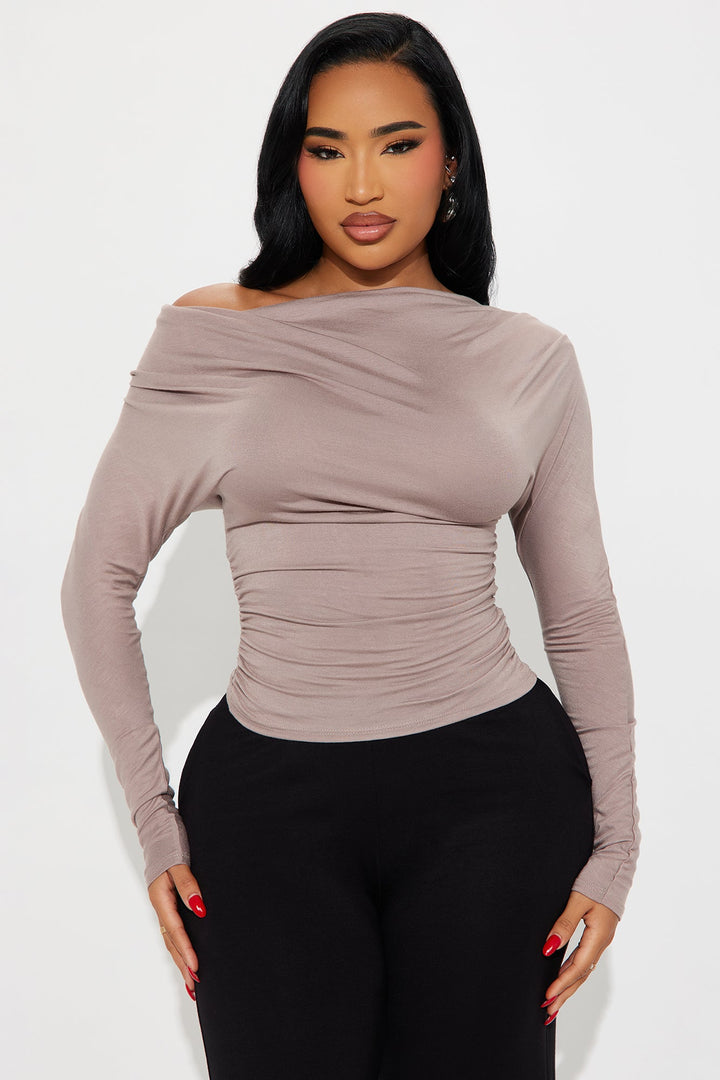 Yesenia Ruched Cowl Neck Top - Mocha
