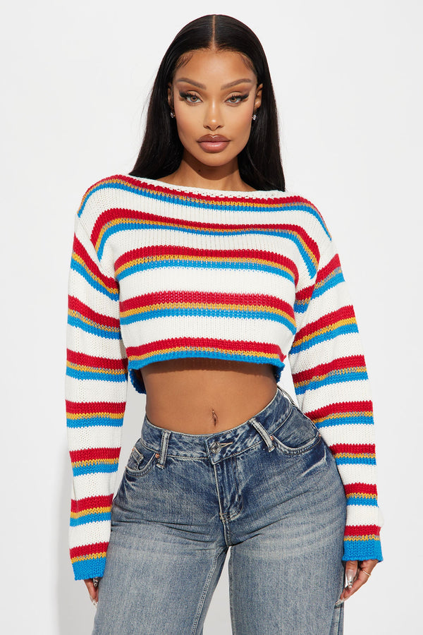 Feelin' Good Striped Sweater - White/combo