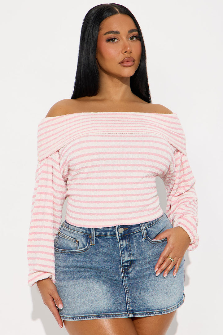 Swan Long Sleeve Off Shoulder Top - Pink/combo