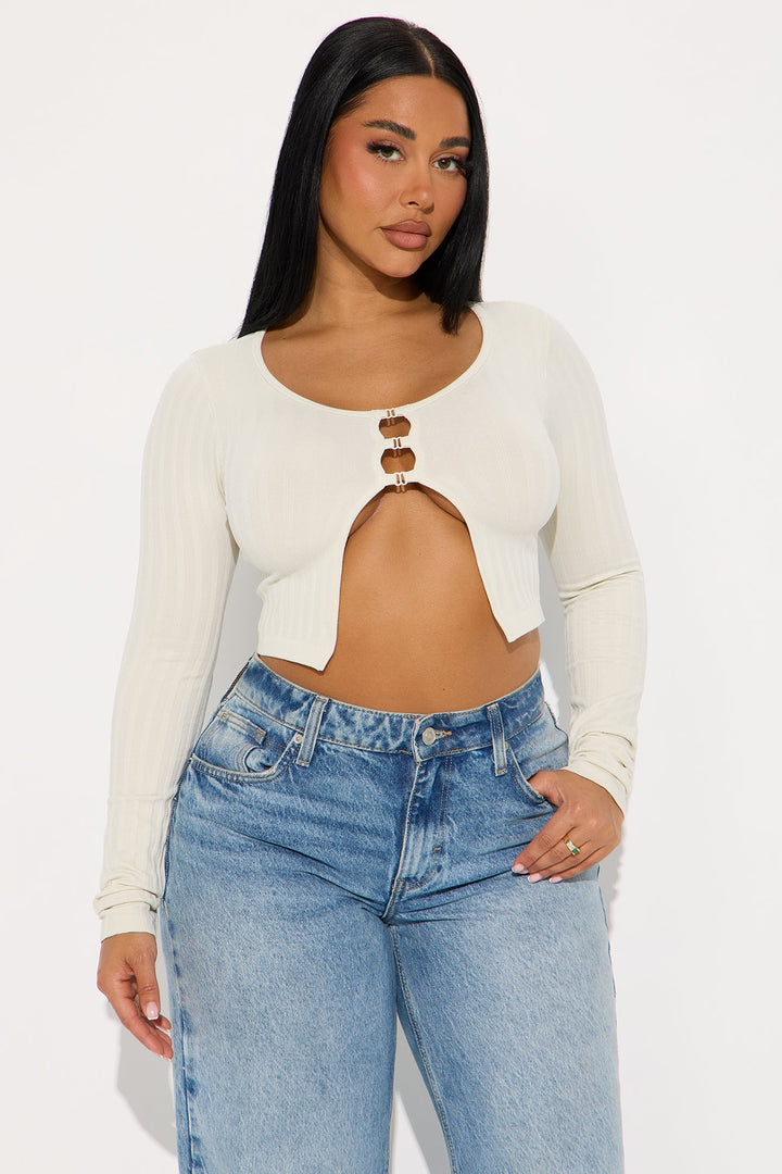 Tove Long Sleeve Ribbed Top - Stone