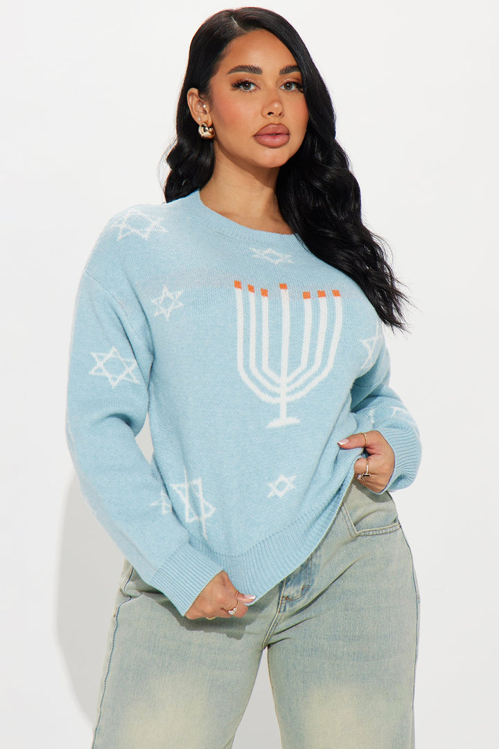 Menorah Hanukkah Sweater - Blue/combo