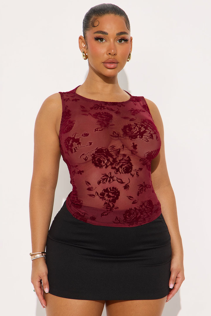 Lizette Boat Neck Mesh Top - Burgundy