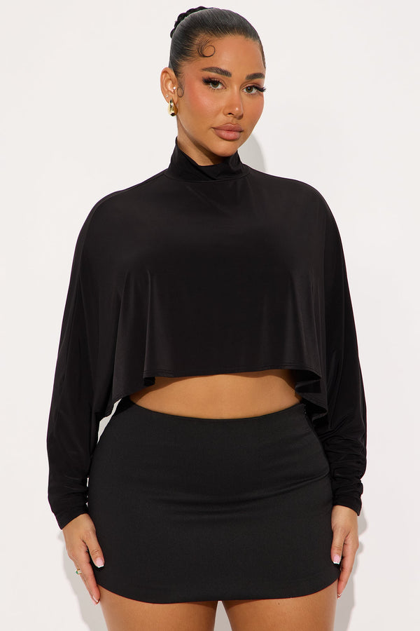 Come Around Top Long Mock Neck Top - Black