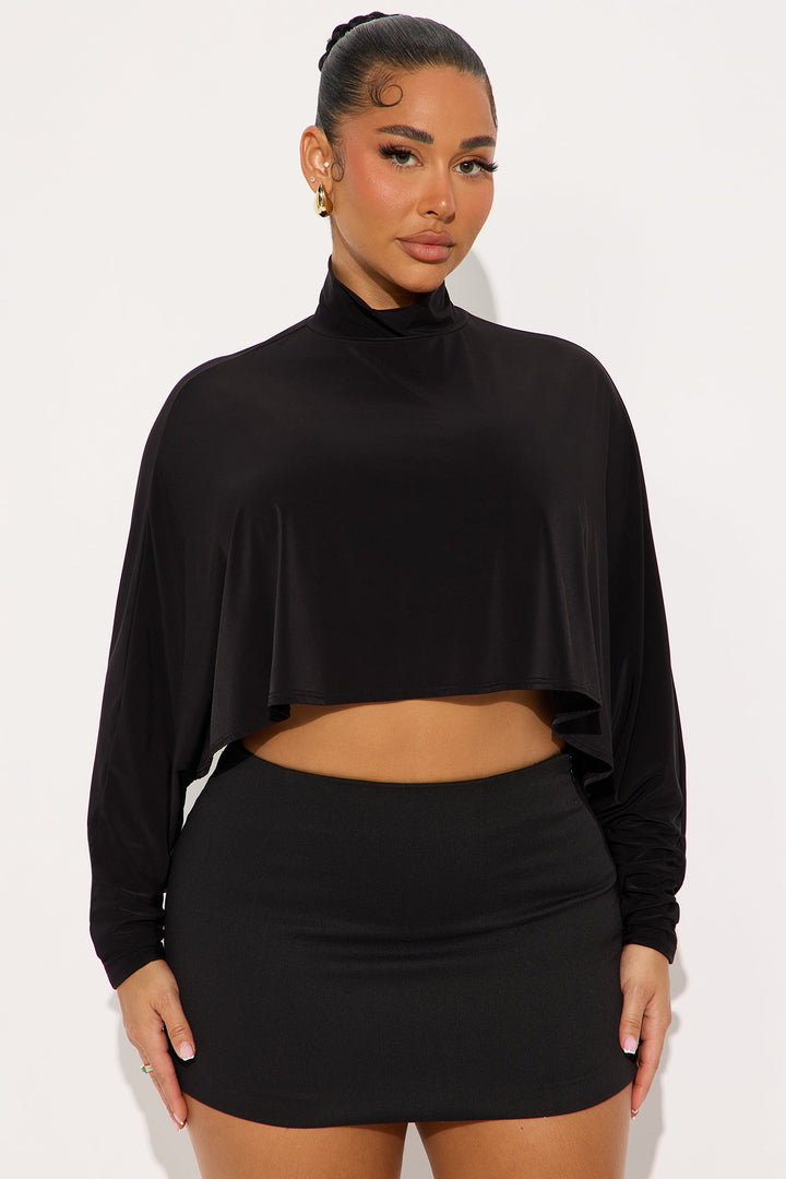 Come Around Top Long Mock Neck Top - Black