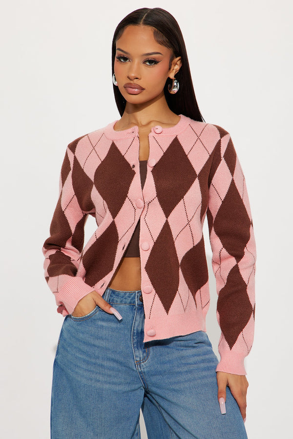 Argyle All Day Cardigan - Pink/combo