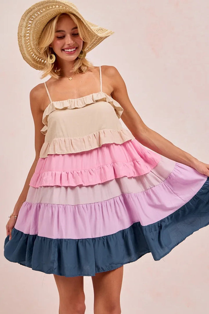 BiBi Color Blocked Tiered Dress