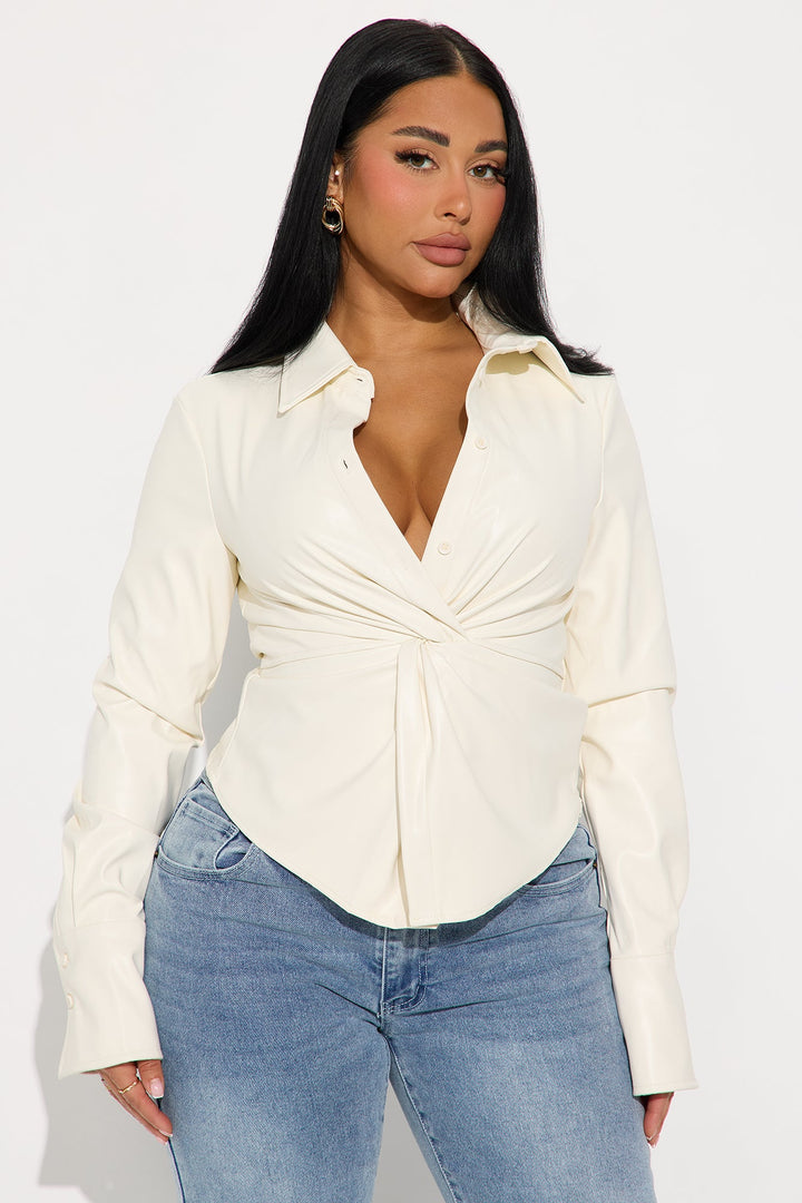 Jelena Twisted Faux Leather Top - Cream