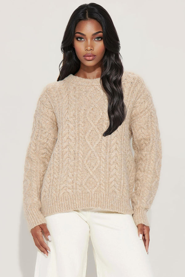 My Cup Of Tea Cable Knit Sweater - Taupe