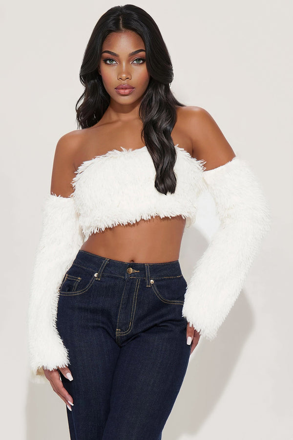 Cozy Cutie Faux Fur Sweater Top - Cream