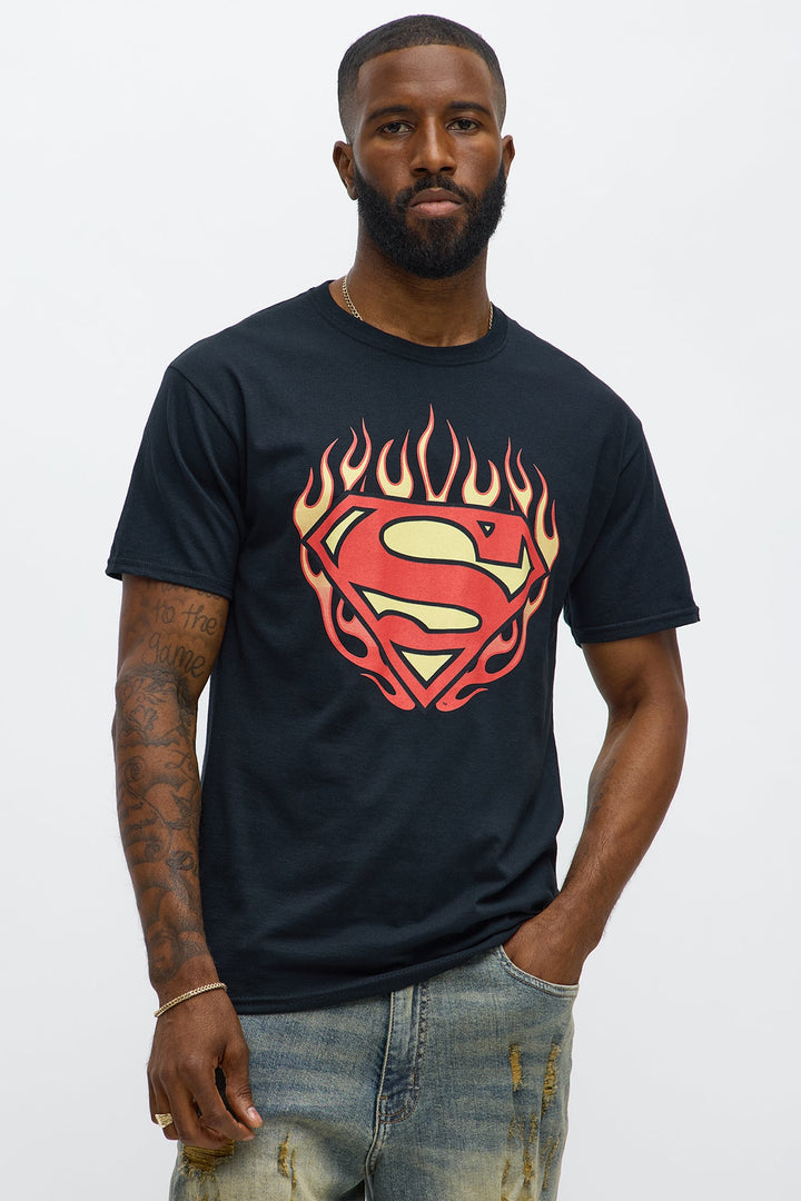 Superman Flames Logo Tee - Black