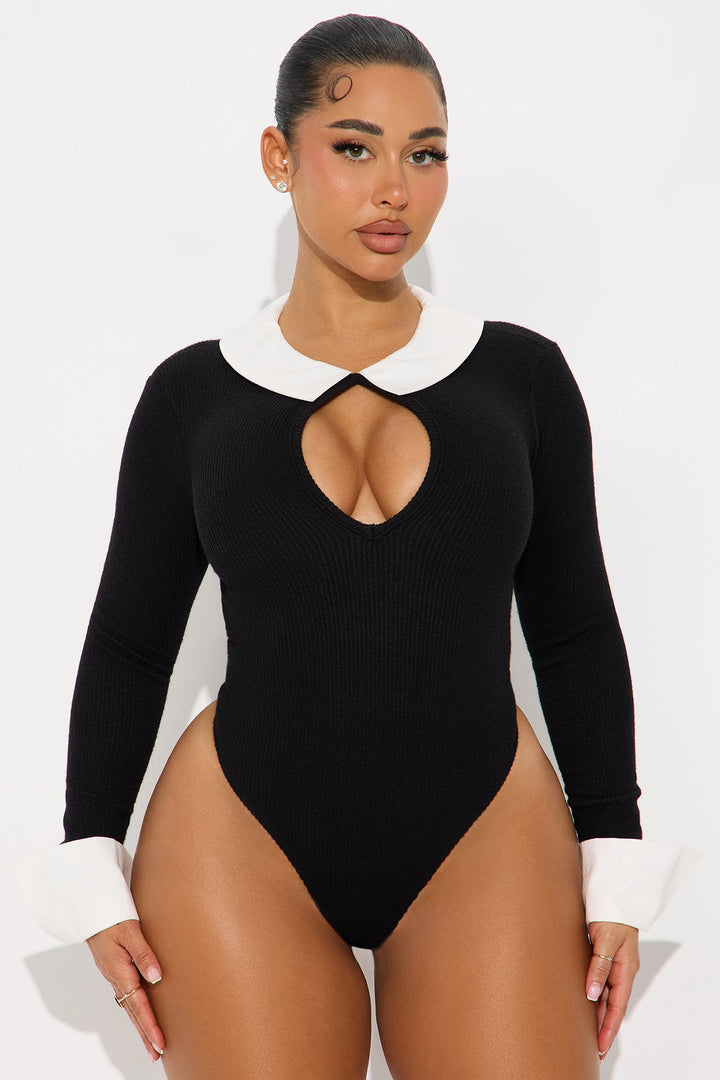 Holly Ribbed Collared Bodysuit - Black/combo