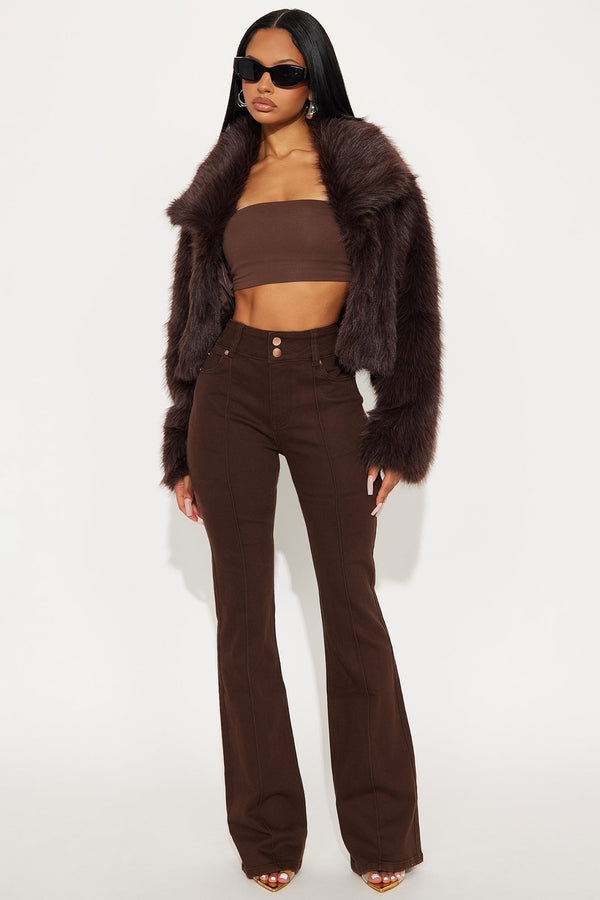 Tall London Low Rise Pintuck Flare Jeans - Brown