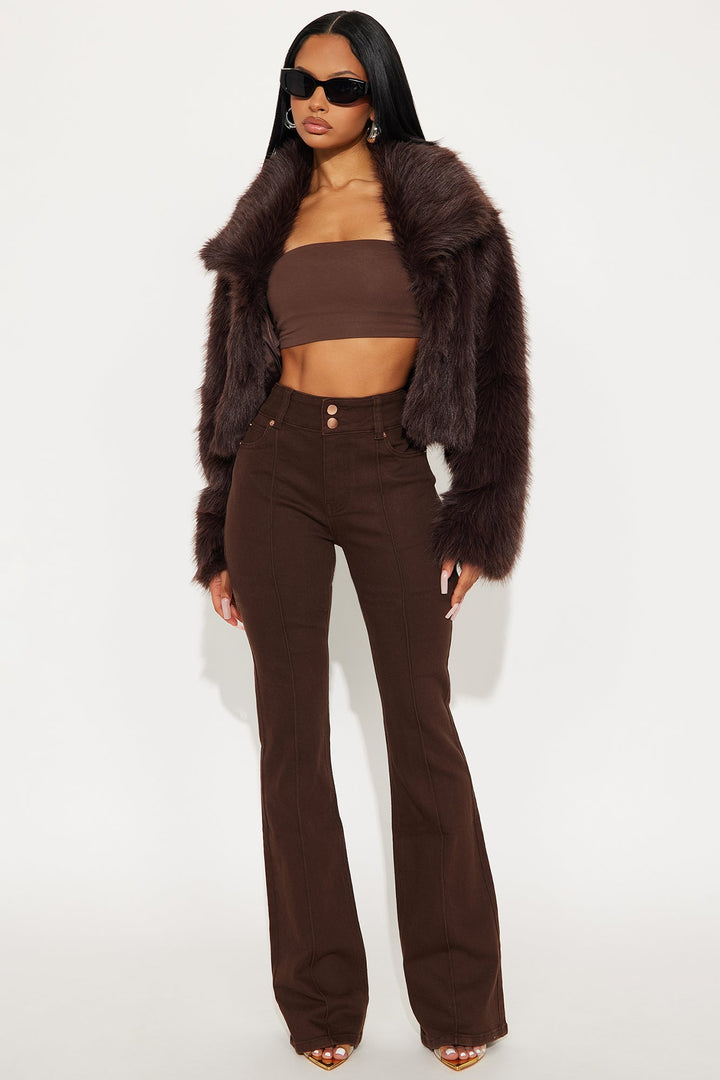 Tall London Low Rise Pintuck Flare Jeans - Brown