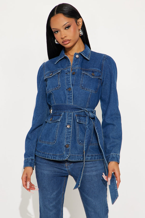 Why So Serious Belted Denim Jacket  - Dark Wash