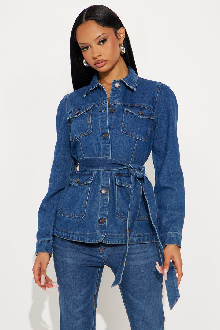 Why So Serious Belted Denim Jacket  - Dark Wash